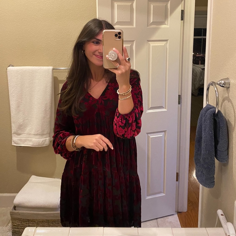 Just Taylor Black Red Ruby Burnout Velvet Dress